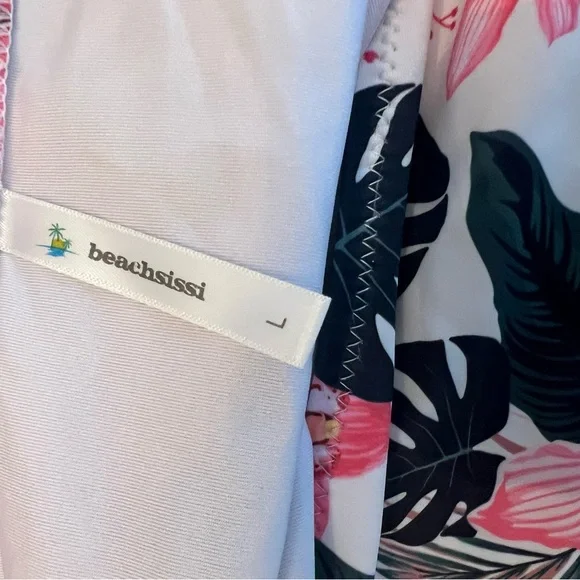 Beachsissi Black Halter Tankini with Floral Bikini Bottom Sz Large - Picture 4 of 7